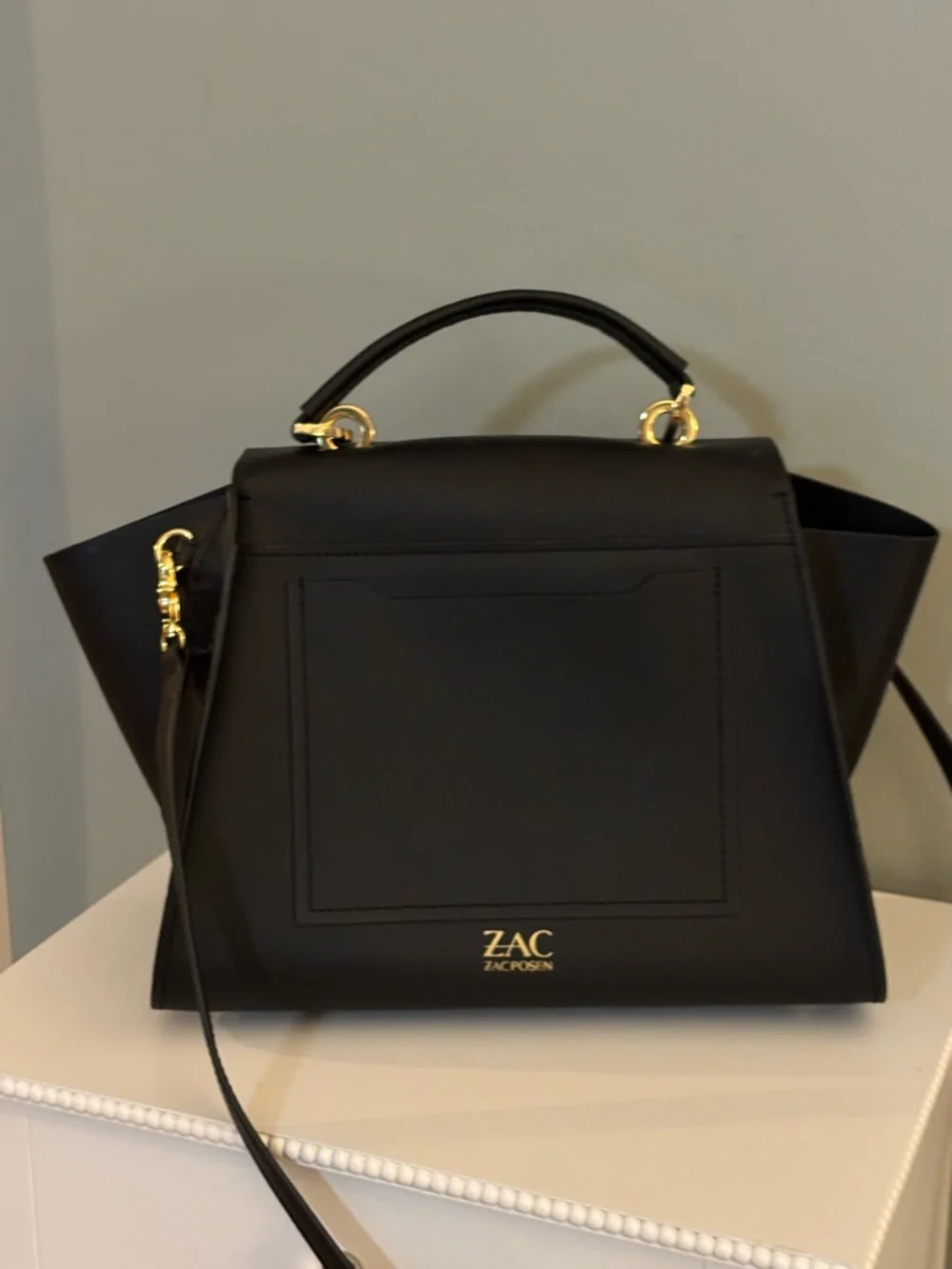 Zac Posen Eartha Black Leather Top Handle Crossbody Bag